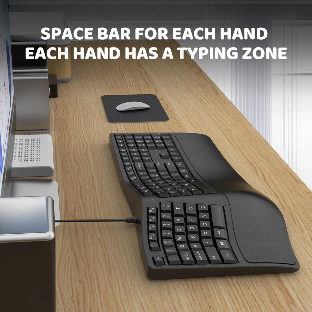 Teclado ergonómico dividido K9 USB com fios, com apoio para pulsos, 110 teclas, teclado gaming para escritórios profissionais