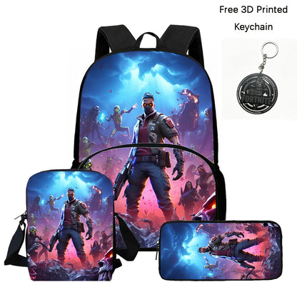 FORTNITE 3-teiliges Schulrucksack-Set, Umhängetasche mit Fronttasche und Federmäppchen, für Jungen und Mädchen von 5–10 Jahren, leicht, mit kostenlosem 3D-bedrucktem Schlüsselanhänger