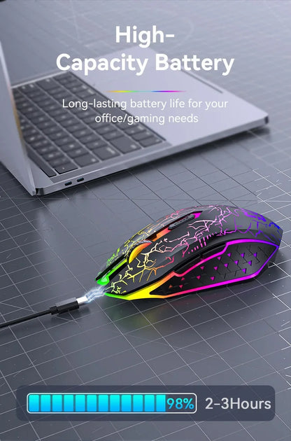 Mouse de gaming RGB 2.4G wireless, mouse Bluetooth 1600DPI, 6 butoane silențioase, mouse ergonomic dual-mode pentru birou, pentru MacBook și PC