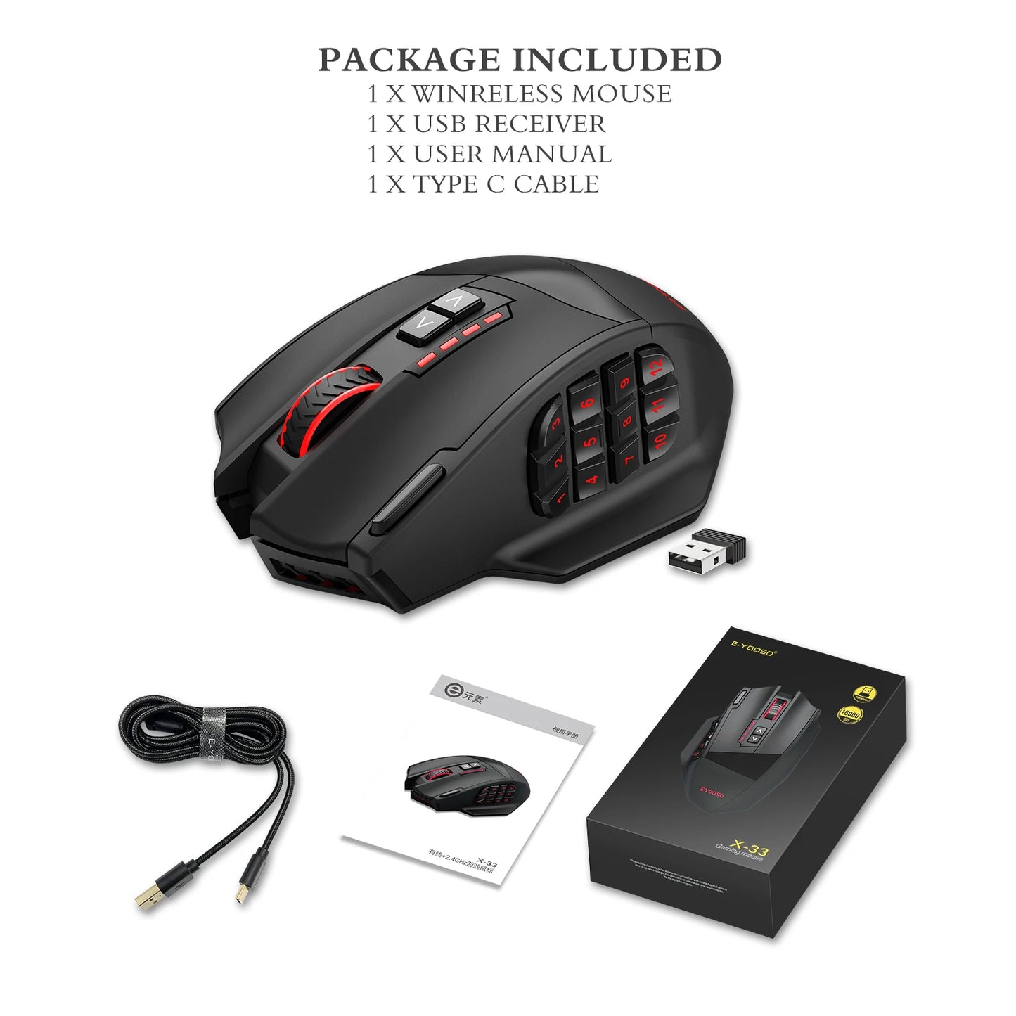E-YOOSO X-33 RGB Gaming Mouse 16000 DPI Wired USB Gaming Mouse with 18 Programmable Buttons for PC & Laptop