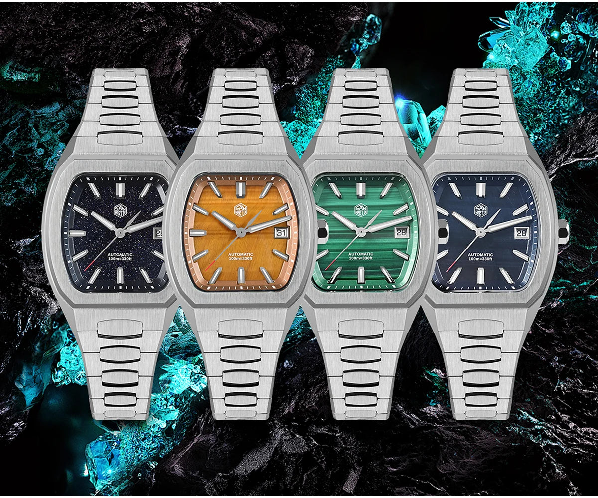San Martin 39.5mm Tonneau Luxury Men Watch Mineral Dial Casual Sports PT5000 SW200 Automatic Mechanical Sapphire Luminous SN0145