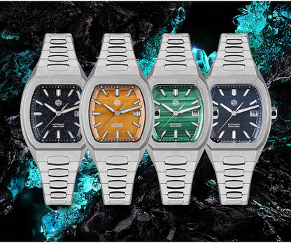 San Martin 39.5mm Tonneau Luxury Men Watch Mineral Dial Casual Sports PT5000 SW200 Automatic Mechanical Sapphire Luminous SN0145