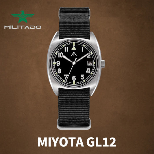 Relógio Militado ML17 Miyota Super 2035/ GL12 com movimento de quartzo, Luminova C3 e BGW9, 100m à prova de água, em aço inoxidável