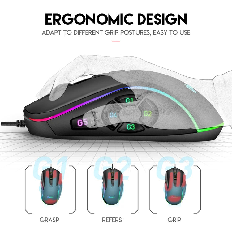 Mouse de birou pentru gaming cu fir 7200DPI, iluminare RGB, 6 niveluri DPI ajustabile/10 butoane programabile/buton de revenire la desktop