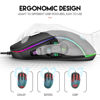 Mouse de birou pentru gaming cu fir 7200DPI, iluminare RGB, 6 niveluri DPI ajustabile/10 butoane programabile/buton de revenire la desktop