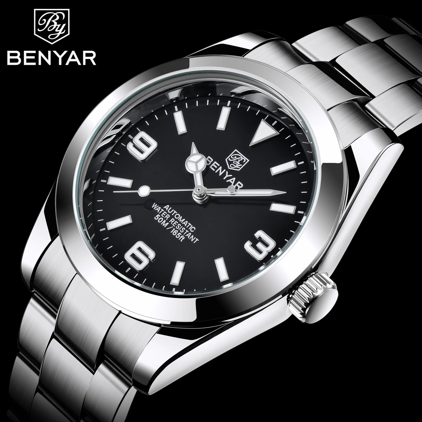 BENYAR 2025 New Men's Automatic Mechanical Watch Business Sports Luxury Men's Watches 50M Waterproof Clock Relogios Masculino