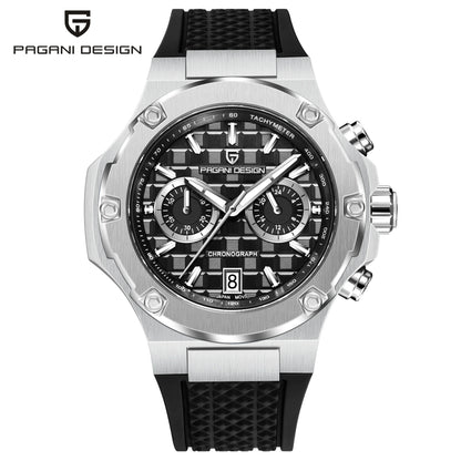 PAGANI DESIGN Men's Watches Luxury Rose Gold Sport Chronograph Japan VK64 Quartz Watch For Men Fluororubber Strap Wristwatch Men