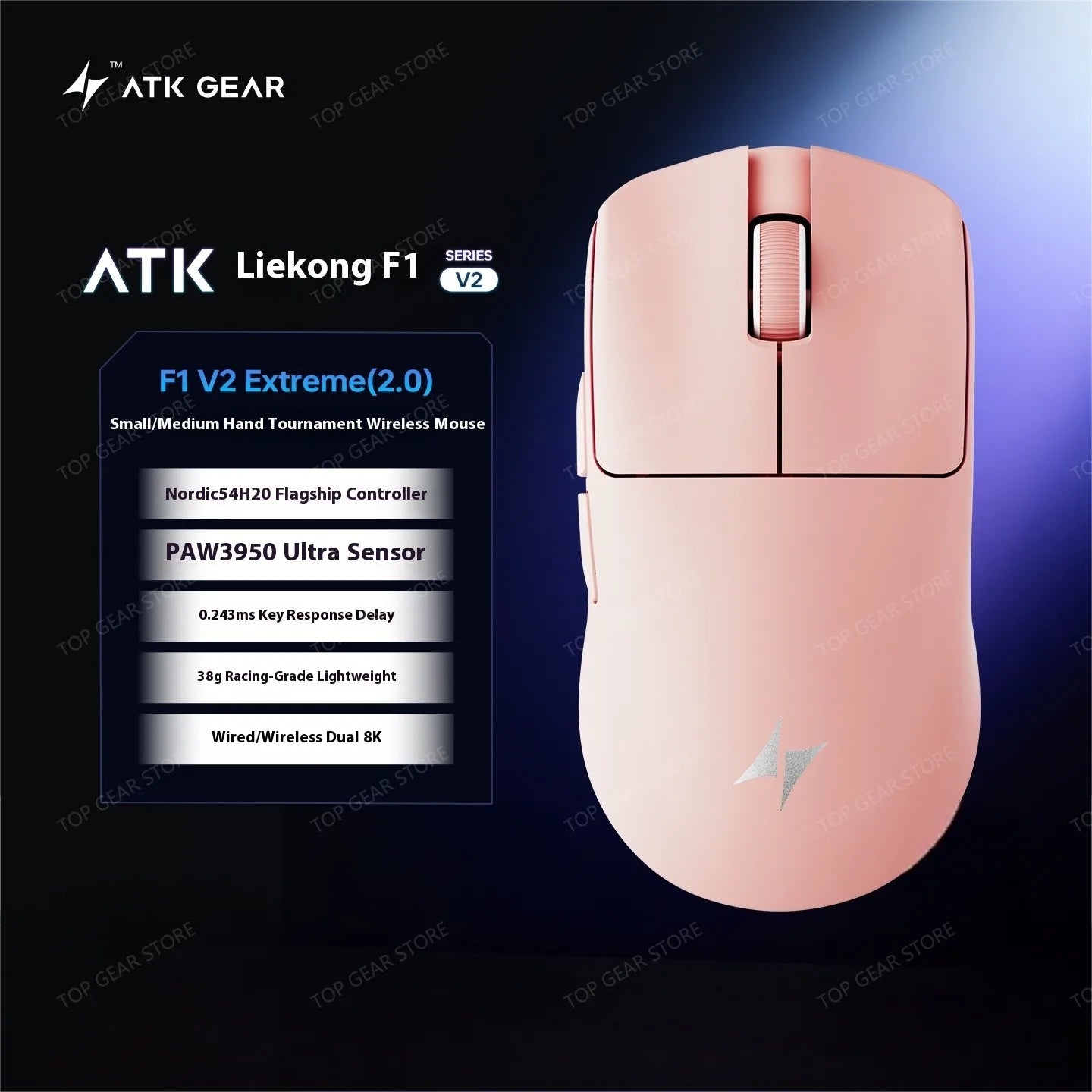 Mouse da gaming ATK F1 V2 Ultra MAX wireless tri-mode PAW3950 doppio 8k leggero ergonomico per esport, accessorio PC personalizzato