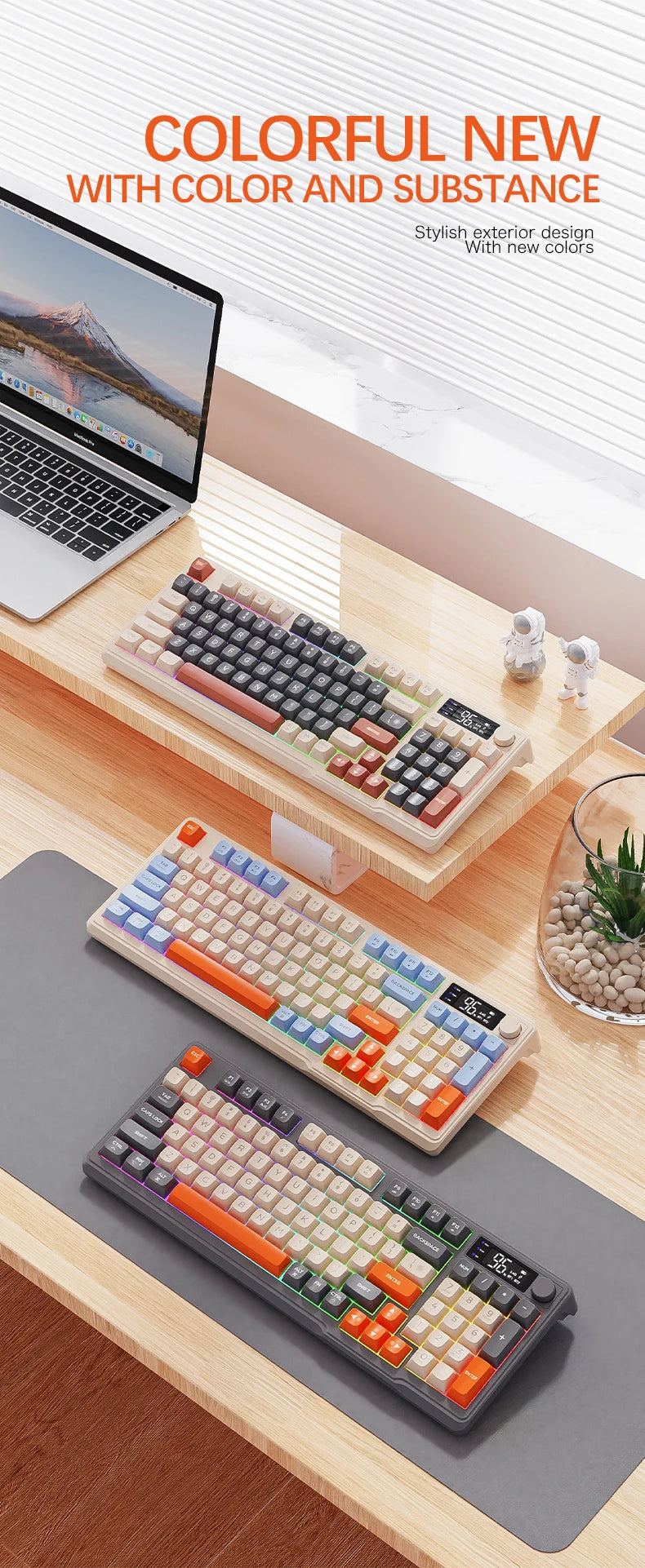 FreeWolf M96 Wireless Keyboard with Screen, Gaming Keyboard Bluetooth Dual-Mode Connection, Multi-Device Linking, Ergonomic