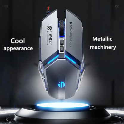 Mouse de gaming cu fir USB Inphic W2 a 2-a generație, clic silențios, stil metalic, 6 taste, programare macro, 8800DPI