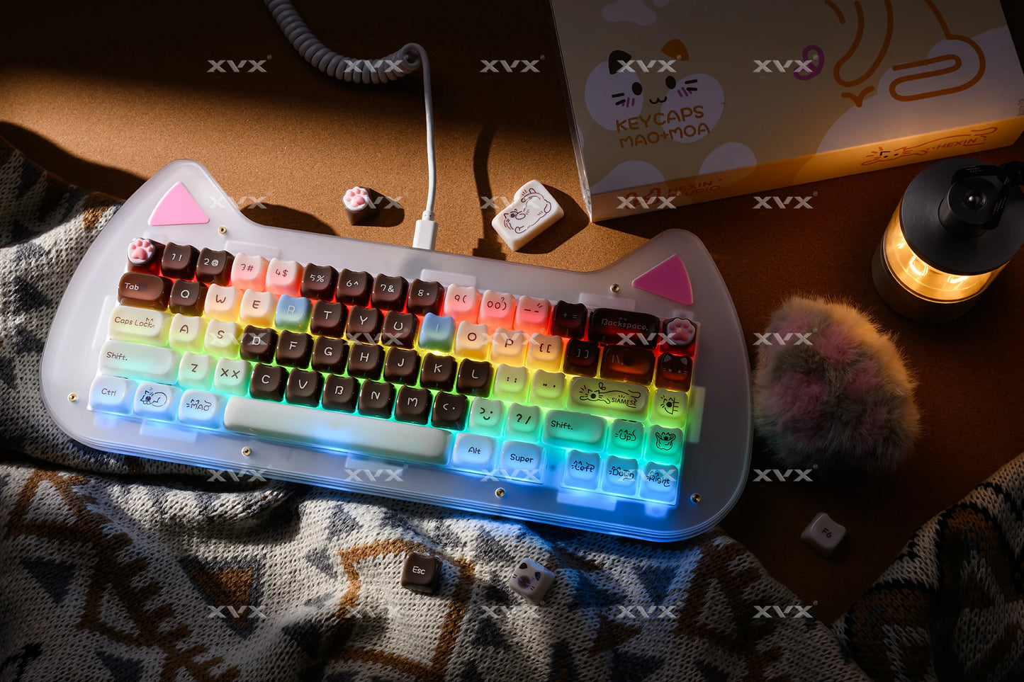 XVX 148 Keys Cat Theme Keycaps MAO Profile Key Cap Korean Glossy Cute Keycap for Keyboard 61 64 68 78 87 96 98 104 108