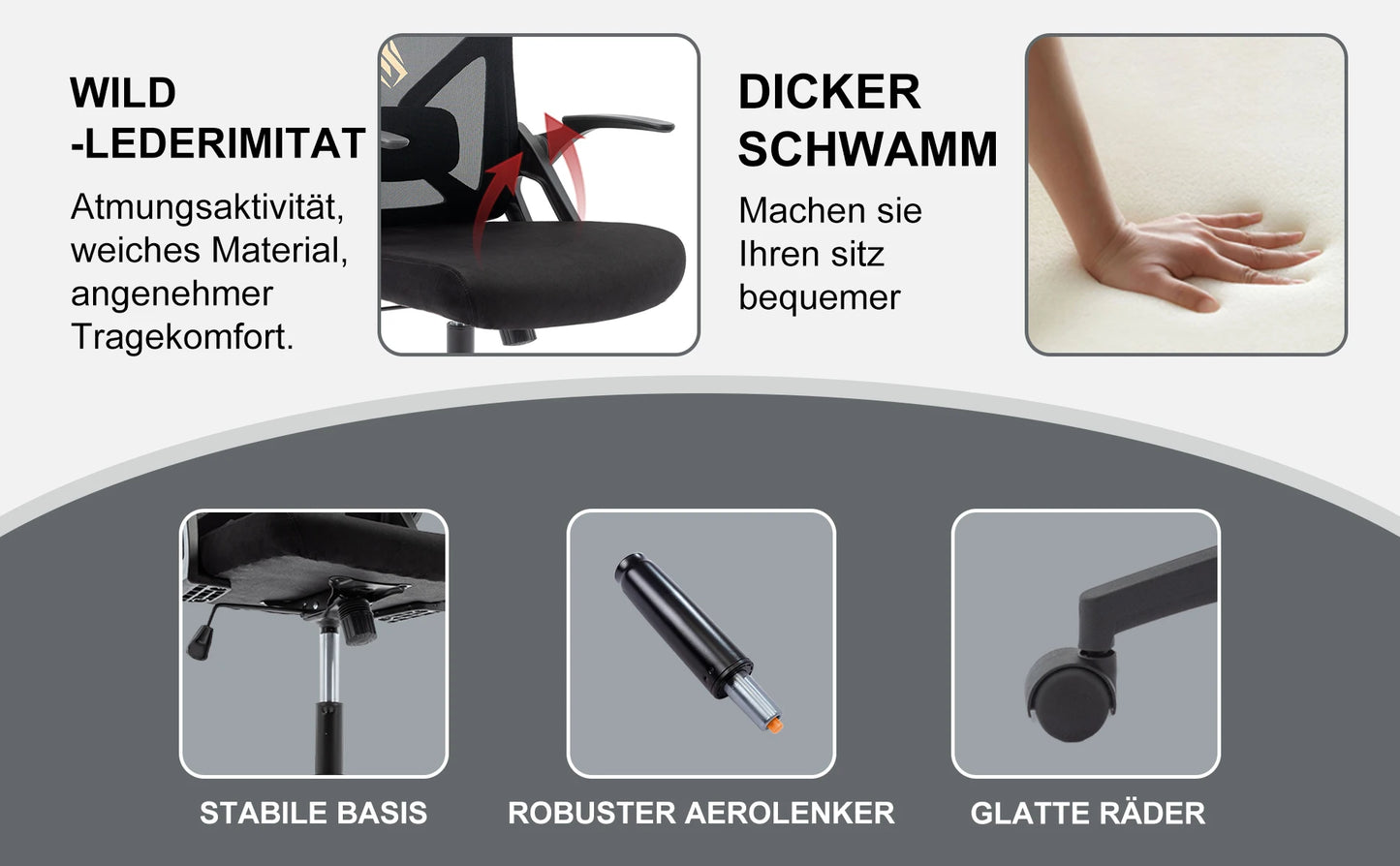 Symino Ergonomic Office Chair with Adjustable Headrest, Armrests & Lumbar Support, Rotating Rocker Executive Desk Chair for Home and Work