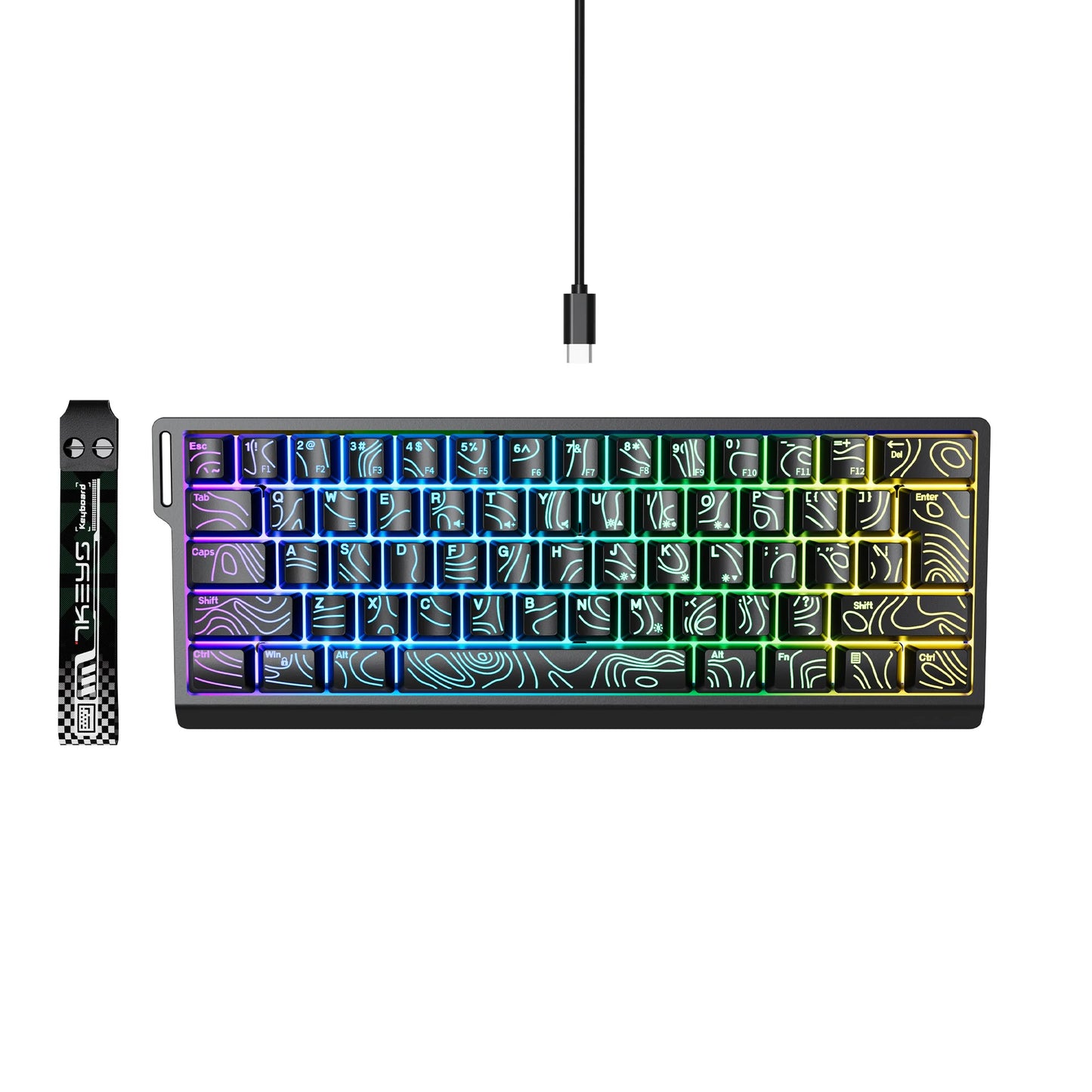 60% compact wired keyboard with RGB backlighting and gradient keycaps suitable for Windows tablets, laptops, and gamers.