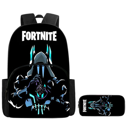 Fortnite Cartoon 2-Piece Set Backpack with Front Pocket Pencil Case Unisex Large Capacity School Bag Ages 5-8