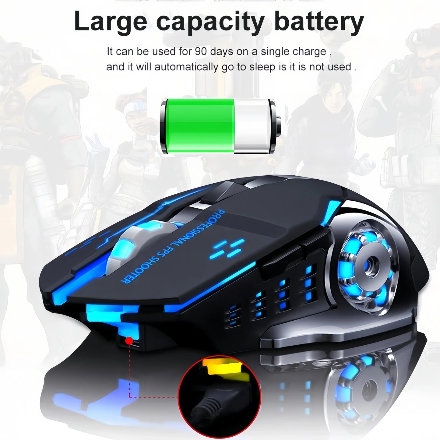Punjivi bežični gaming miš – tihi Bluetooth/USB, RGB pozadinsko osvjetljenje, e-sport za PC