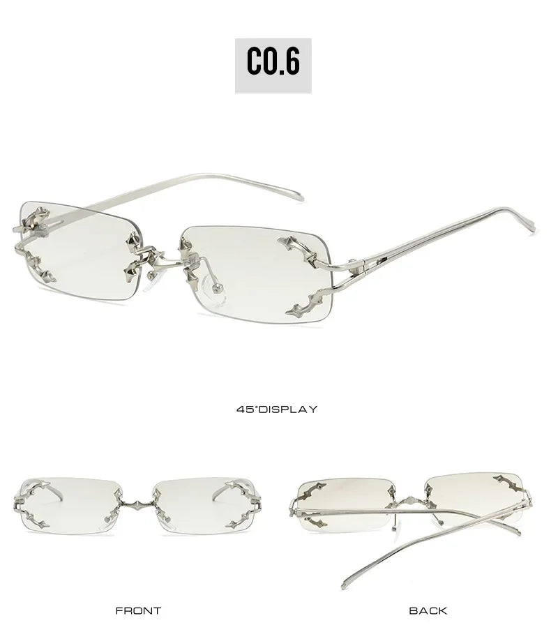 Y2K Rimless Square Star Sunglasses for Women Fashion Vintage Silver Hip Hop Driving UV400 Eyewear Alloy Frame Outdoor Men Punk