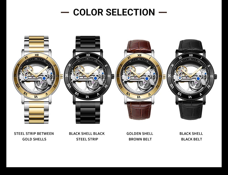 AKDPN Men's Watches Automatic Mechanical Stainless Steel Men's Wrist Watch Skeleton Automatic Watches for Man Watch Montre Homme