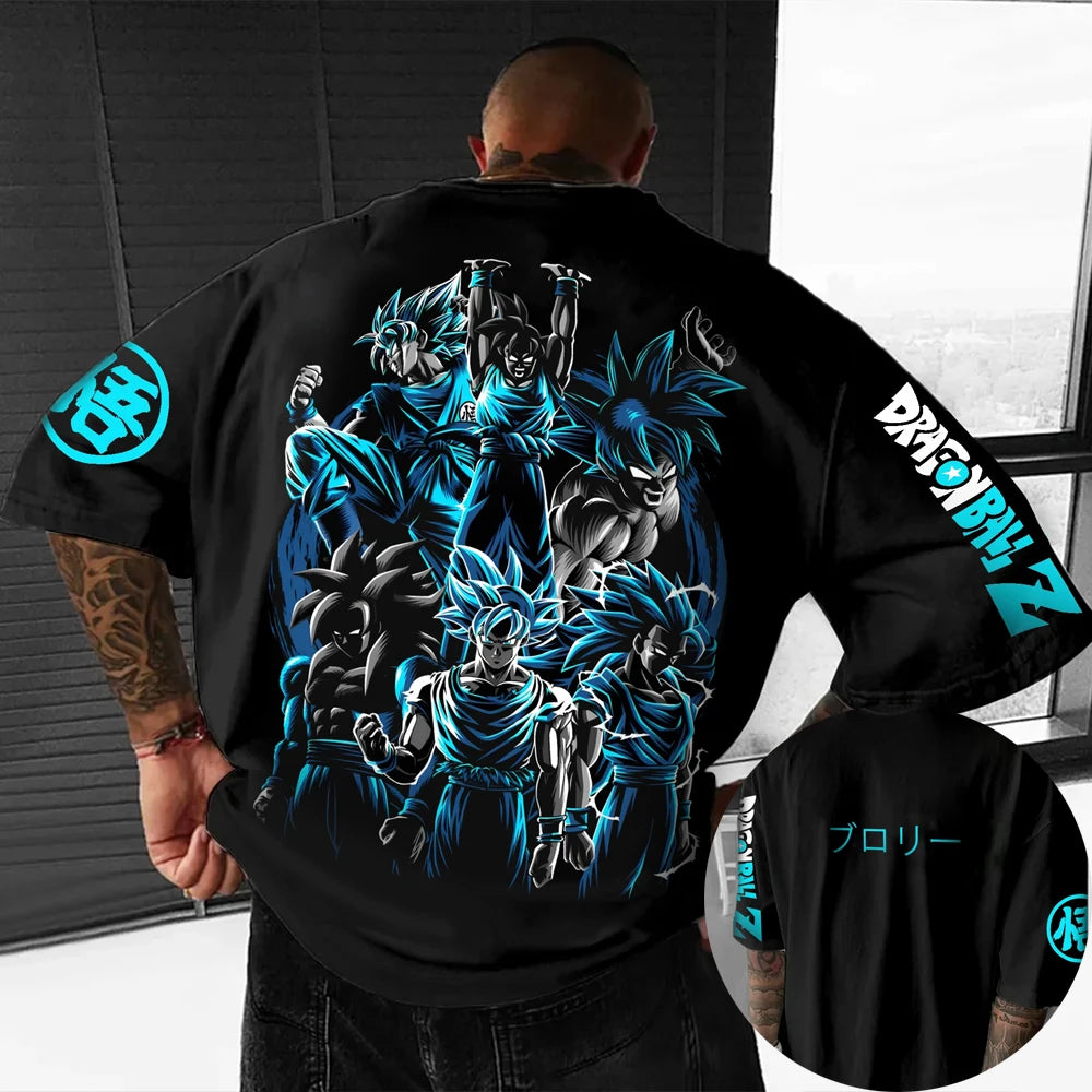 Dragon Ball Z Son Goku All Forms Broly Blue Aura Group Print Kids Oversized T-Shirt Men's Anime Streetwear Anime Tee For Fans