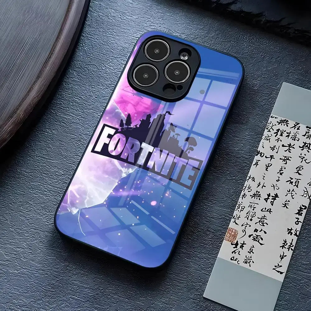 Θήκη τηλεφώνου B-Battle-R-Royales-F-FortniteS για iPhone 17 Pro Max 15 Pro 14 12 11 13 Mini X XR XS 16 Plus SE, γυάλινο κάλυμμα