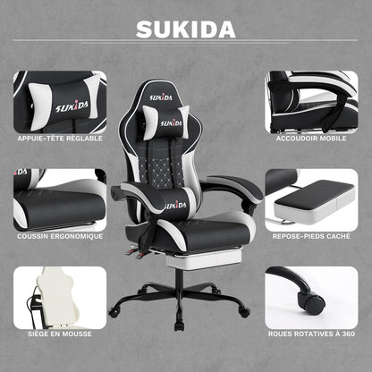 SUKIDA Gaming Chair Ergonomic Video Game Chair Comfortable Computer Chair with Footrest and Lumbar Support Office Chair