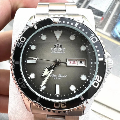 Orient Men's 200M Waterproof Automatic Dive Watch Dial Stainless Steel Bracelet Day Date Self-Winding Luminous Wristwatch