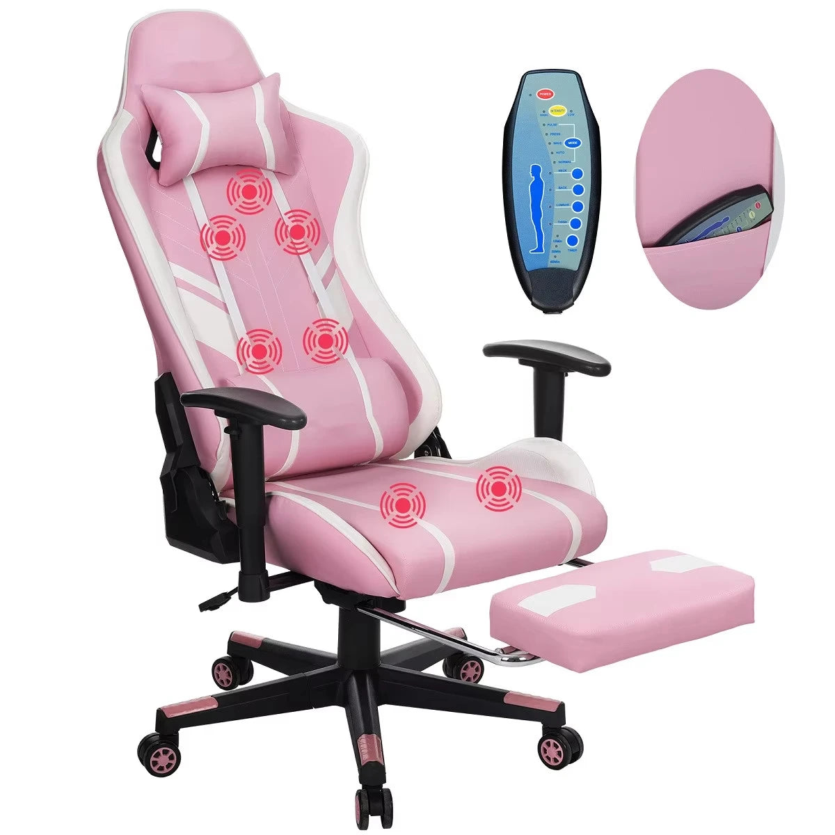 GC-RC03 Massage Gaming Chair Ergonomic Office Chair with Footrest, 7-Point Vibration Massage, Adjustable Height, Reclining Lumbar Support Seat