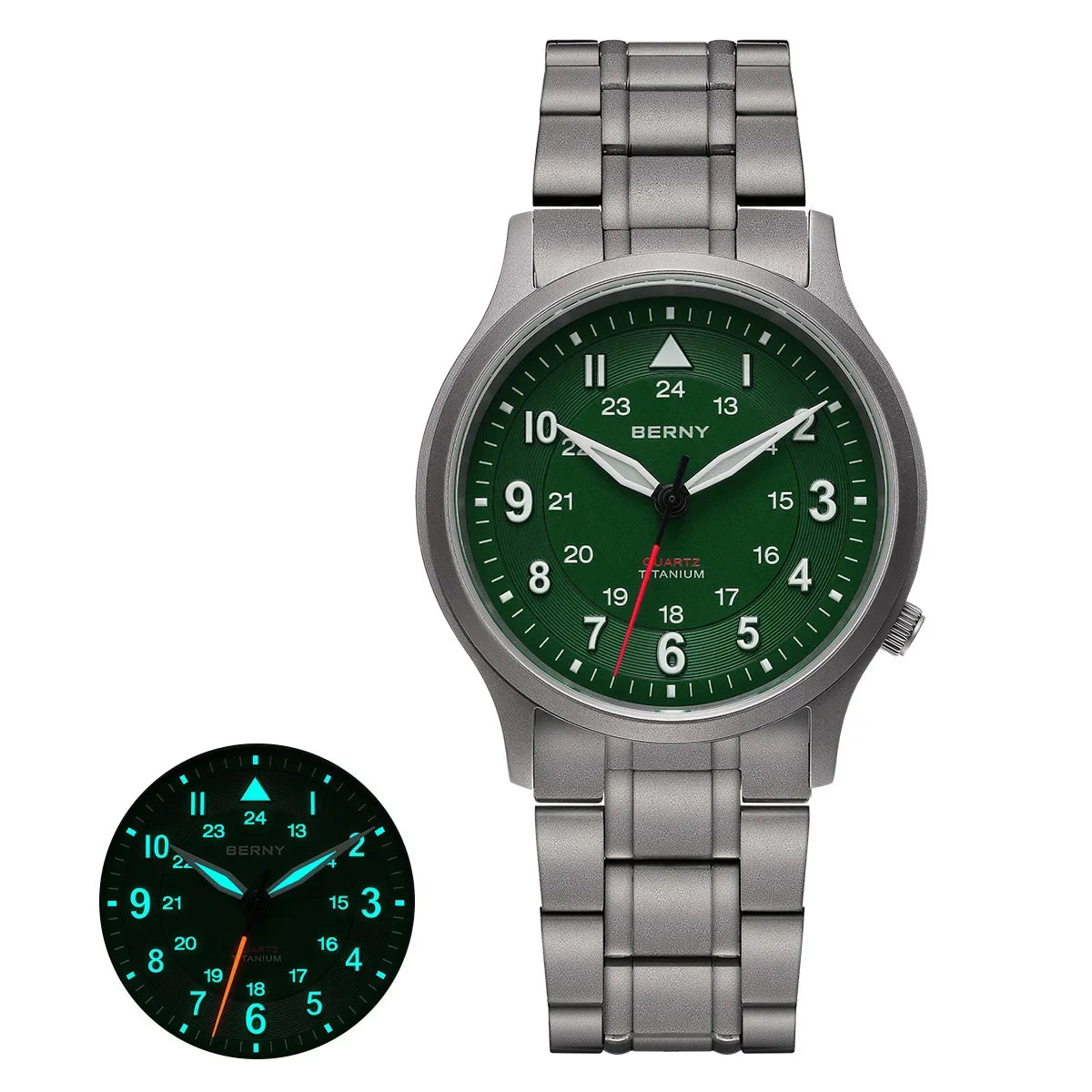 BERNY Titanium Watches for Men Super Luminous Sapphire Field Men's Watch Outdoor Quartz Wristwatch Lightweight 5ATM