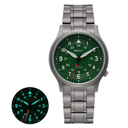 BERNY Titanium Watches for Men Super Luminous Sapphire Field Men's Watch Outdoor Quartz Wristwatch Lightweight 5ATM