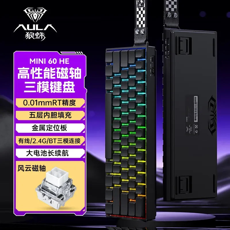 AULA Mini60 HE Magnetic Switch Keyboard RGB Tri-Mode Wireless Mechanical Keyboard, 8000Hz Gaming Keyboard with 0.01mm Rapid Trigger, Bluetooth, 2.4GHz & USB-C