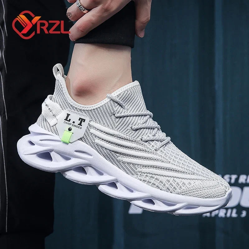 YRZL Men Sports Running Black Jogging Shoes Casual Sneakers Outdoor Breathable Mesh Women Light Shock-Absorption Black Tennis