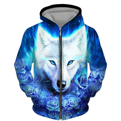 Cool 3D Wolf Printed Zipper Hoodies Fashion Men/Women Streetwear Hooded Jacket Coat Unisex Casual Hip Hop Pullover Sweatshirts