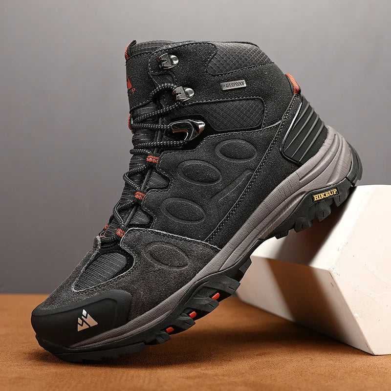 HIKEUP High-Top Men Hiking Boots Winter Outdoor Shoes Lace-Up Non-Slip Sports Casual Trekking Boots Men Suede Warm Shoes