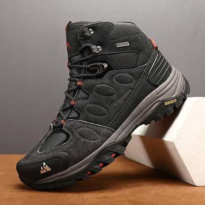 HIKEUP High-Top Men Hiking Boots Winter Outdoor Shoes Lace-Up Non-Slip Sports Casual Trekking Boots Men Suede Warm Shoes