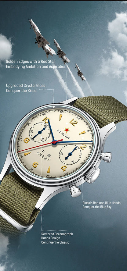 Seagull 1963 International Edition Men's Mechanical Watch Chronograph Pilot Manual Winding Watch ST1901 Black Leather Strap Hot