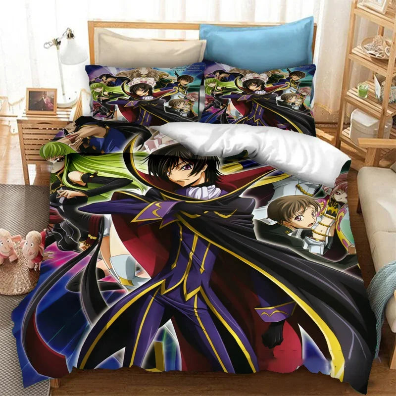 Moderigtigt 3D-printet Anime Code Geass-dynebetræk, 2/3 dele sengesæt, Double Twin Full Queen King, sengetøj til voksne og børn, quiltbetræk