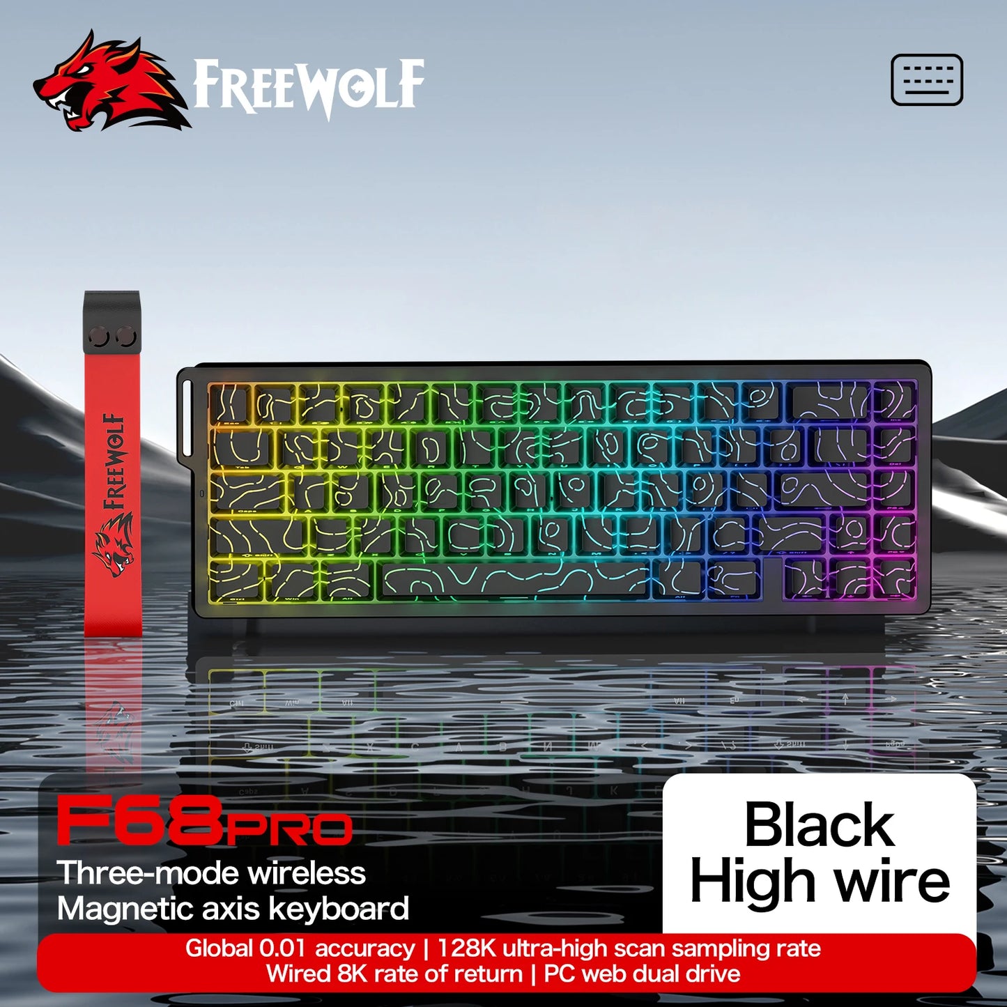 Tastiera a switch magnetici ATTACK SHARK X68HE cablata e FREEWOLF F68 cablata F68Pro wireless per gaming professionale 8K Hz 0.01mm Rapid Trigger