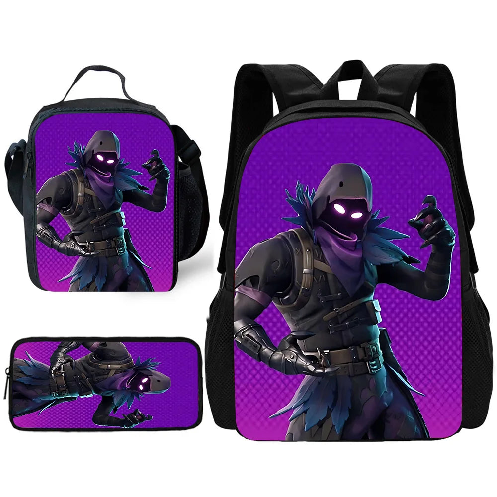 Hot Game Child School Backpack with Lunch Bags, Design-F-FortniteS Pencil Bags, School Bags for Boys Girls Best Gift