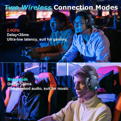 Auscultadores Gaming com Microfone Destacável com Cancelamento de Ruído – 3 Modos: Bluetooth 5.3 Sem Fios, 2.4G USB e Ligação com Fio 3.5mm, com Drivers de 50mm