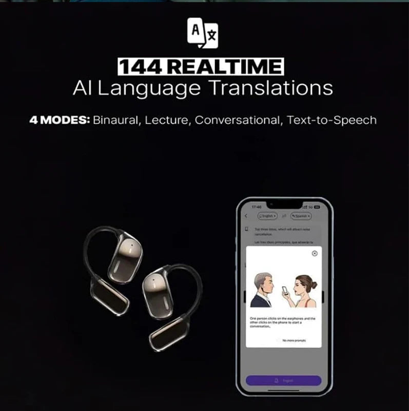 UYUXIO OWS AI Translation Earbuds with LCD Touch Screen, 144 Languages Real-Time Translator Earphones, Wireless Bluetooth Translating Headphones with Noise Cancellation