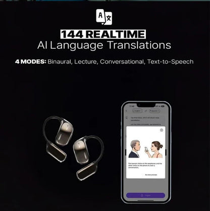 UYUXIO OWS AI Translation Earbuds with LCD Touch Screen, 144 Languages Real-Time Translator Earphones, Wireless Bluetooth Translating Headphones with Noise Cancellation