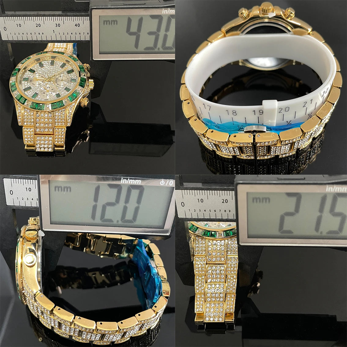 Hot Fashion Green Watches Men Brand UNIGUET Luxury Stainless Steel Hip Hop Rainbow Diamond Quartz Wristwatch Male Dropshipping ﻿