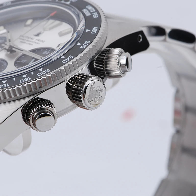 Tactical Frog 41mm Men's Chronograph Watch VS75 Solar Quartz Movement Waterproof Sapphire Green C3 Luminous Quartz Wristwatch