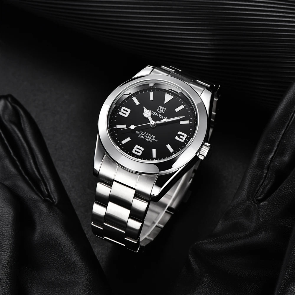 BENYAR 2025 New Men's Automatic Mechanical Watch Business Sports Luxury Men's Watches 50M Waterproof Clock Relogios Masculino