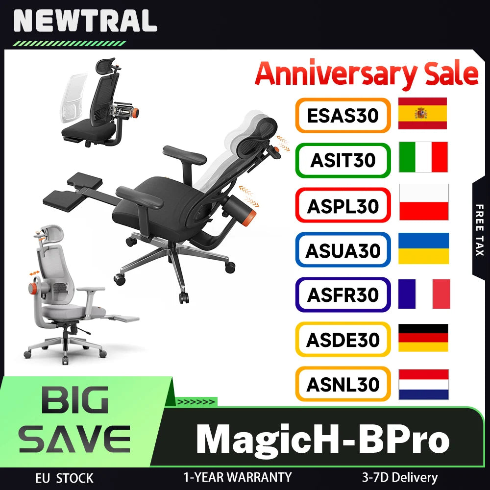 NEWTRAL MagicH-BPro Ergonomic Chair with Footrest, Auto-Following Backrest Headrest, Adaptive Lower Back Support, WFH & Leisure