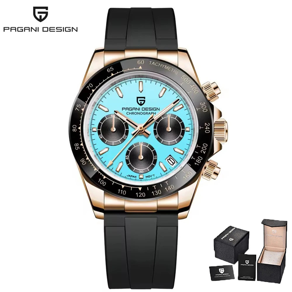 PAGANI DESIGN 40MM V2 Sky Blue Dial Classics Men Quartz Watches Sapphire Retro Chronograph Stainless Steel Waterproof Watch Men