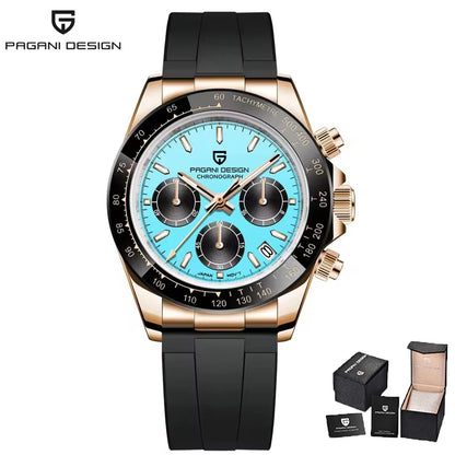 PAGANI DESIGN 40MM V2 Sky Blue Dial Classics Men Quartz Watches Sapphire Retro Chronograph Stainless Steel Waterproof Watch Men