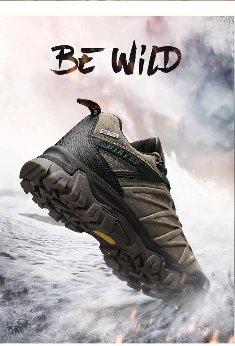 HIKEUP High-Quality Leather Hiking Shoes, Durable Outdoor Sport Men Trekking Leather Shoes, Lace-Up Climbing Hunting Sneakers
