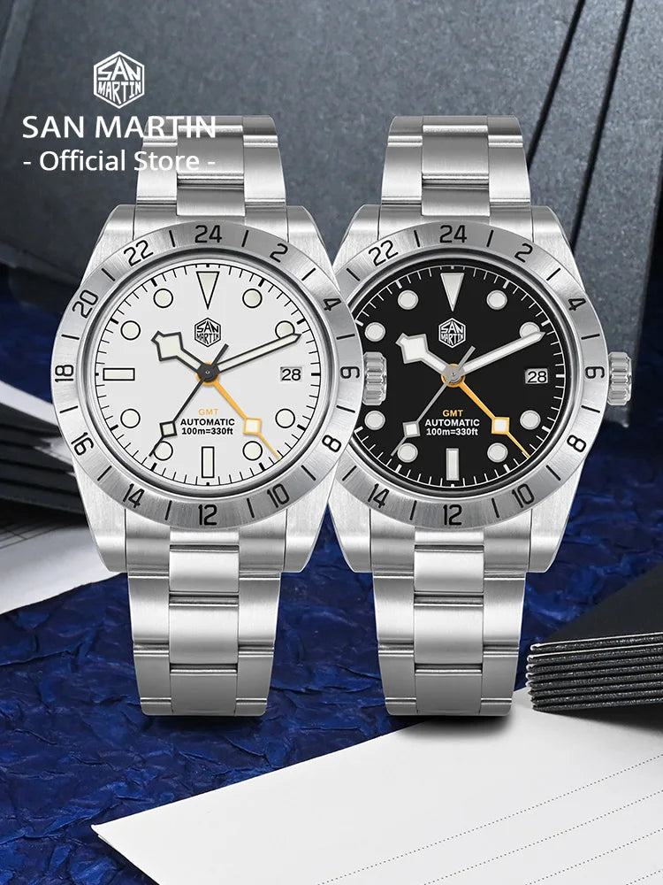 Relógio mecânico automático San Martin New 39mm NH34 BB GMT, relógio desportivo, safira, luminoso, impermeável 100m, para homem, Relogio SN0054