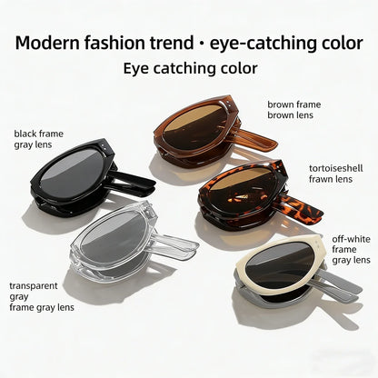 Minimalist Oval Cat-eye Glasses Women's Fashion Outdoor Folding Sunglasses Sun Shading UV Sunscreen Glasses Stylish Accessory