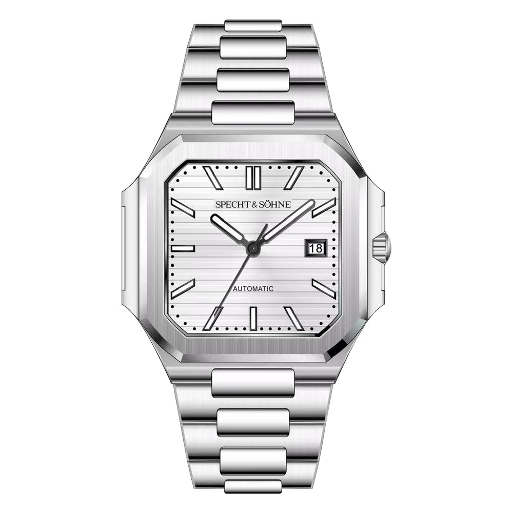 2025 Specht & Söhne Men's Classic Cubic Automatic Mechanical Watch 50M Waterproof Luminous Sapphire Crystal Reloj Hombre 41MM